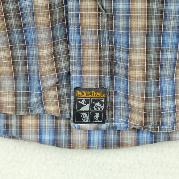 Pacific Trail Mens Button Up Shirt Small Blue Beige Check Striped Outdoor Retro - Picture 5 of 13